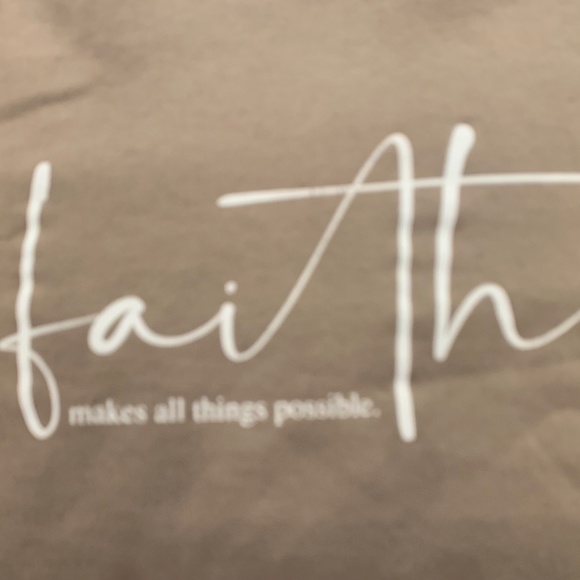 Altar'd State Beige/Tan Hooded Crop Top 'FAITH MAKES ALL THINGS POSSIBLE' Small - Picture 5 of 5